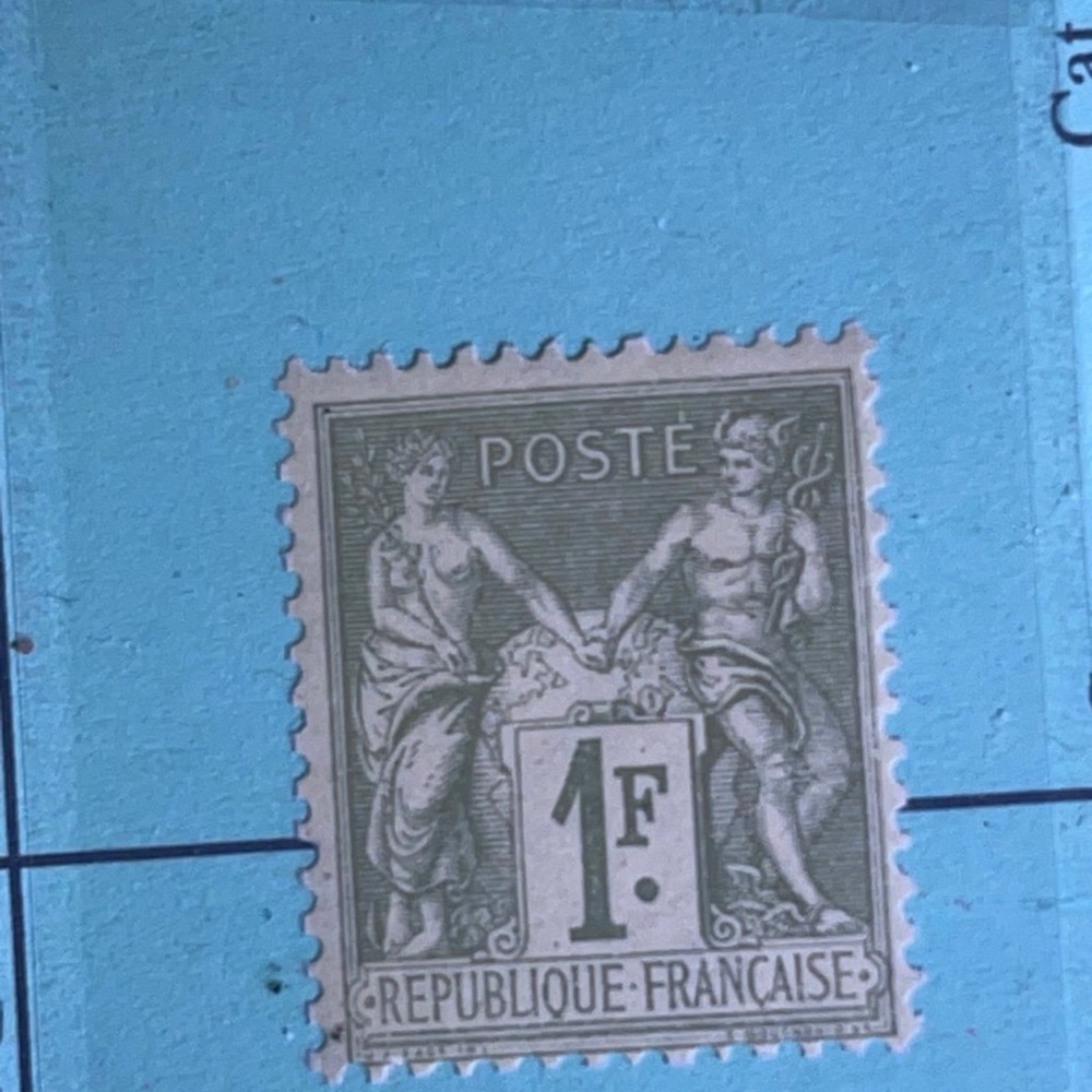 FRANCE 1877 1fr BRONZE GREEN ON STRAW TYPE II SAGE MINT #84